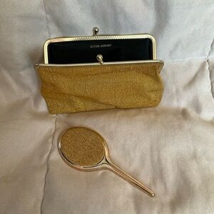 Vintage German Gold Mesh Clutch Purse with Hand Mirror - post WW2